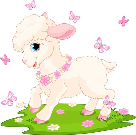 Spring background with Easter lamb and butterfliesのイラスト素材