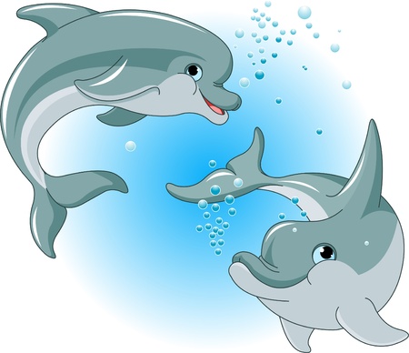 Illustration of cute Dolphins coupleのイラスト素材