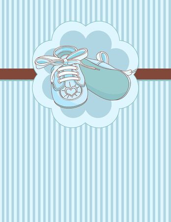 Blue baby shoes invitation cardのイラスト素材