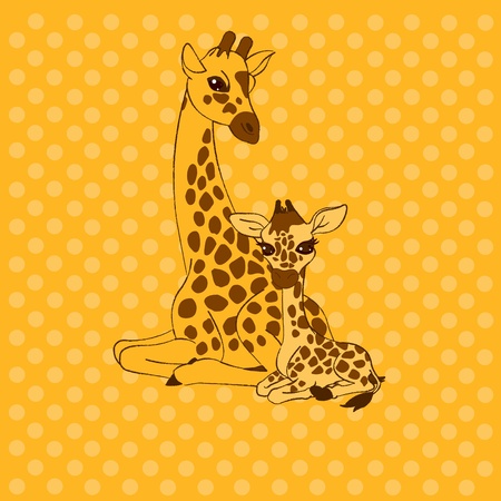 Mother giraffe and baby giraffe place cardのイラスト素材