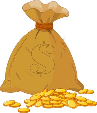 Illustration of bag full of golden coinのイラスト素材