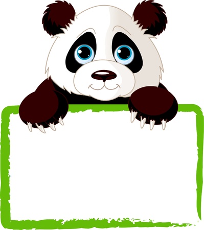 Adorable  Panda Looking Over A Blank Sign  のイラスト素材