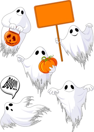 Set of cute ghosts for design isolated on backgroundのイラスト素材
