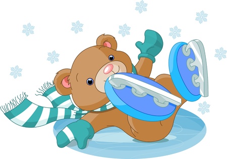 Illustration of cute bear fell to the ice rinkのイラスト素材