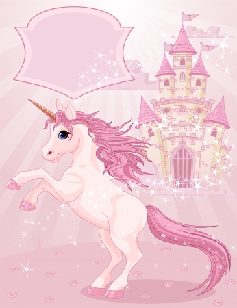 Illustration of a Fairy Tale Castle and Unicorn のイラスト素材