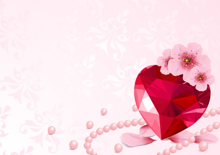 Love Heart and pink cherry blossom design のイラスト素材