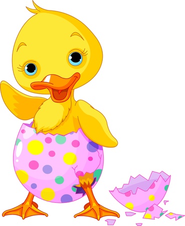 Cute Easter duckling  in the broken Easter Egg.のイラスト素材