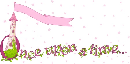 Text âonce upon a timeâ with castle and flagのイラスト素材