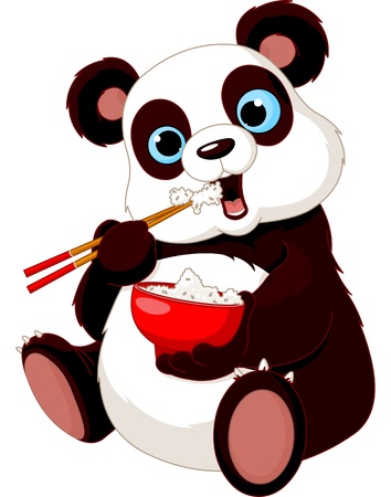  Panda eating rice with chopsticksのイラスト素材