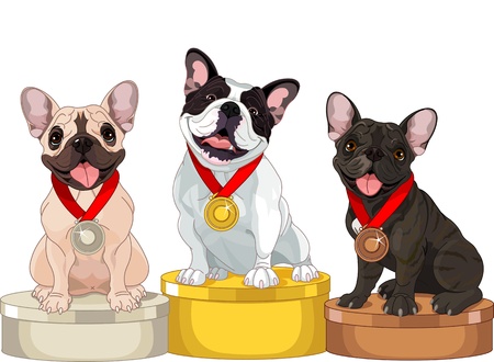 Winners of Dog competition at the podium のイラスト素材