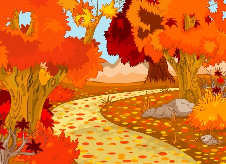 Golden Autumn Forest Landscape のイラスト素材