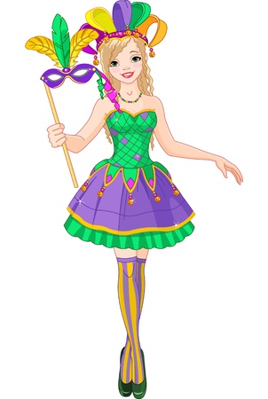Illustration of beautiful Mardi Gras girl holding maskのイラスト素材