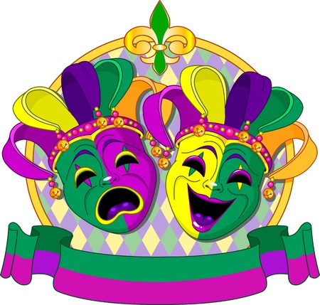 Mardi Gras Comedy and  Tragedy Masks design, with place for textのイラスト素材
