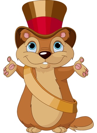 Happy groundhog on his day with mayor hatのイラスト素材