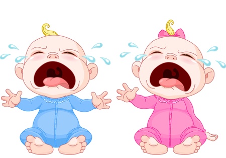 Cute crying baby twinsのイラスト素材