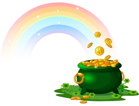Pot  full of golden coins at the End of the Rainbowのイラスト素材