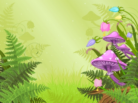 Magic landscape with mushrooms and flowersのイラスト素材