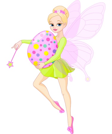 Cute Fairy flying with Easter eggのイラスト素材