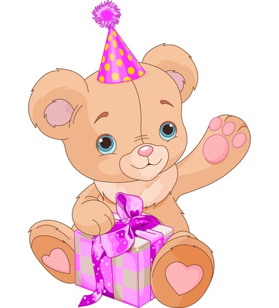

Cute Teddy Bear holding pink gift box のイラスト素材