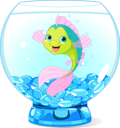 Illustration of Cute Cartoon Fish in Aquariumのイラスト素材