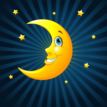 Smiling moon on radial background のイラスト素材