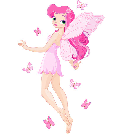Illustration of a cute pink flying fairyのイラスト素材