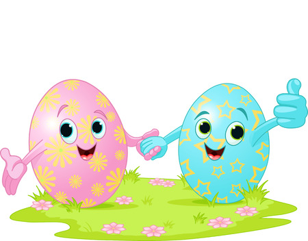 Two cute Easter Eggs holding handsのイラスト素材