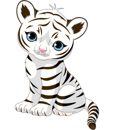 A cute character of sitting white tiger cub.のイラスト素材