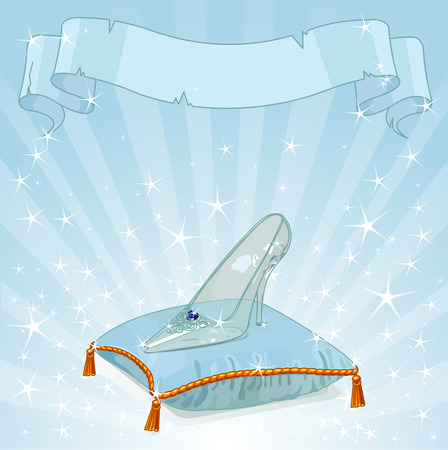 Shiny background with Crystal Cinderellaâs slipper on blue pillowのイラスト素材