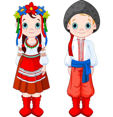 Boy and Girl in Ukrainian folk costumes.のイラスト素材