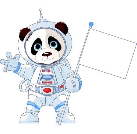 
Illustration of astronaut Panda holds blank flag signのイラスト素材