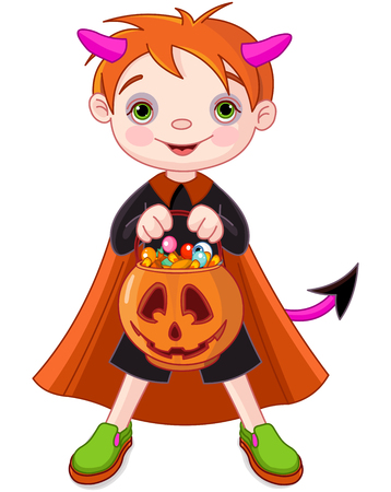 Halloween costumed boy trick or treating のイラスト素材