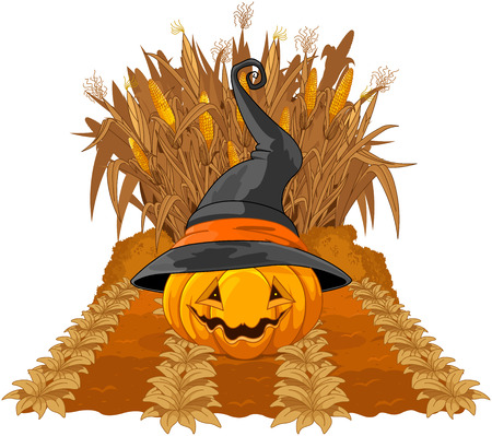 Halloween pumpkin on corn mazeのイラスト素材