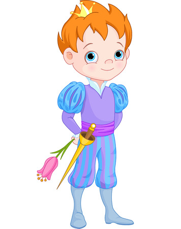 Illustration of Cute Little Prince Holds Flowerのイラスト素材