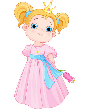 Illustration of Cute Little Princess Holds Flowerのイラスト素材