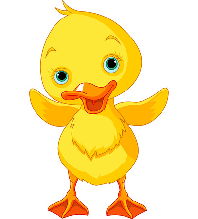 Illustration of happy duckling waving wingのイラスト素材