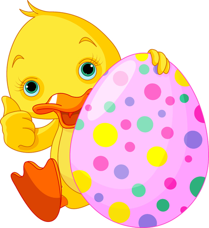 Illustration of Easter Duckling gives thumbs upのイラスト素材