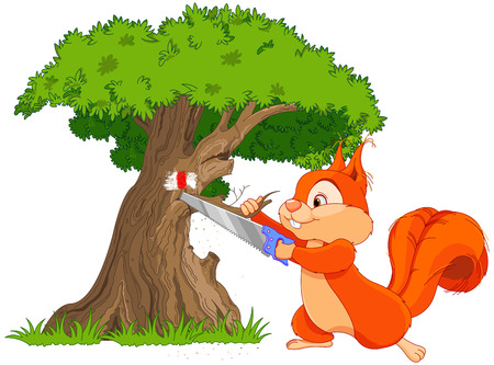 Illustration of funny squirrel saws tree branchのイラスト素材