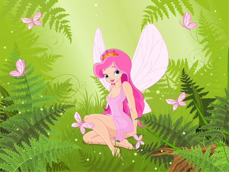 Illustration of cute fairy into magic forestのイラスト素材