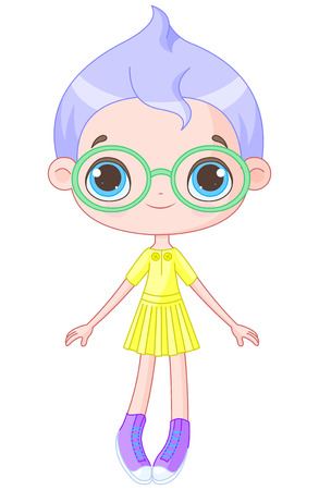 Illustration of cute girl wearing glassesのイラスト素材