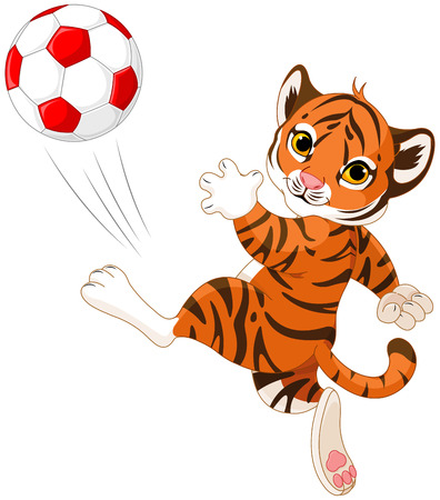 Illustration of little tiger playing soccerのイラスト素材