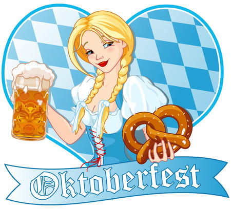 Funny German girl drinking beerのイラスト素材