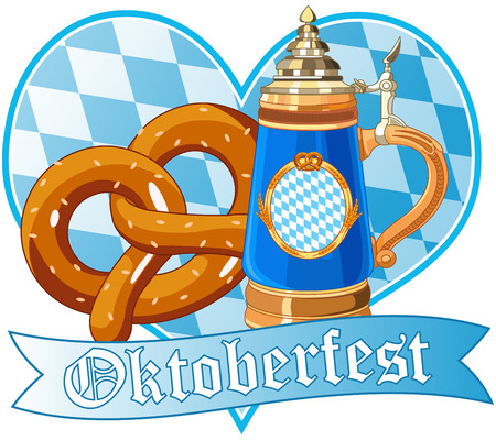 Decorative Oktoberfest design with pretzel and mugのイラスト素材