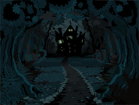 Illustration of spooky haunted house on night backgroundのイラスト素材