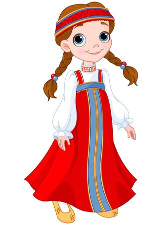 Illustration of cute girl dressed in Russian national dressの写真素材