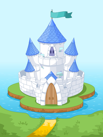 Illustration of magic princess castle on the islandのイラスト素材