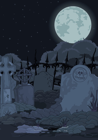 Illustration of night gothic cemeteryのイラスト素材