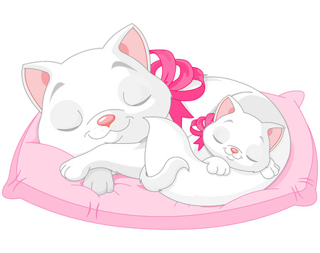 Illustration of cute white cats are seepingのイラスト素材