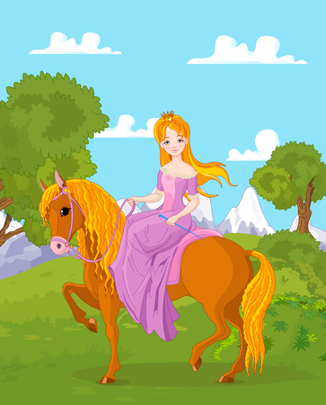 Illustration of beautiful princess riding horseのイラスト素材
