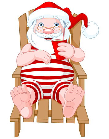 Cartoon Santa Claus relaxing on the beachのイラスト素材